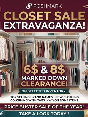 Closet Sale Extravaganza Poster - Burgundy, Gold & White